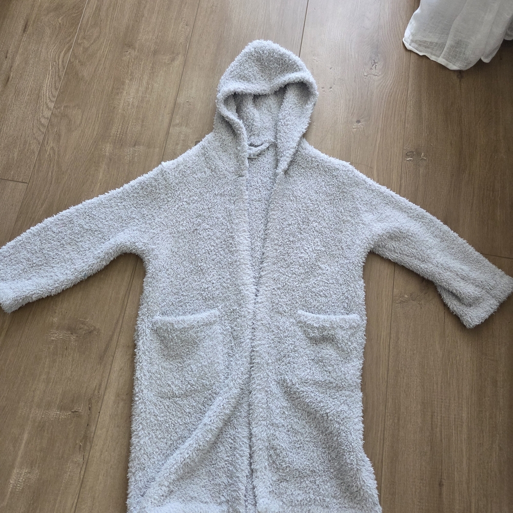 Barefoot Dreams CozyChic Hooded Sherpa Cardigan - Light Gray